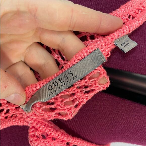 GUESS Pink Neat Knit Tank Top S Crochet Top - Picture 4 of 11